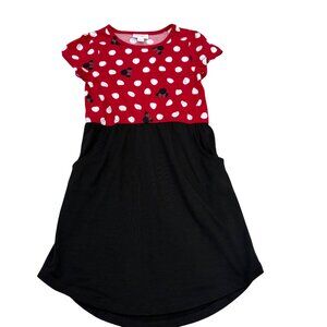 LulaRoe Mae Girls Minnie Mouse Polka Dot & Black Dress Size 8 NWT